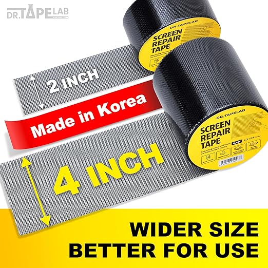 Black Window Screen Repair Tape, 4 in X 15 FT, Screen Repair Kit for Windows or Doors, Strong Adhesive Patch Kit Fiberglass Mesh Tape