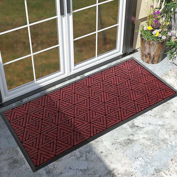 Yimobra Large Door Mat 47x24, All-Weather Waterproof Non-Slip Welcome Matt Outdoor, Heavy Duty Non Slip Doormat for Entryway for Patio and Garage Indoor, Easy Clean, Black Red