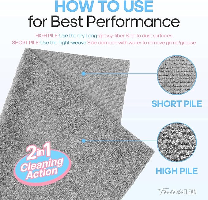Fantasticlean XL Tear-Away Microfiber Cleaning Cloth Roll, 16'' by 16''- 36 Sheets, Thick & Large Detailing Towels, Ultra Absorbent, Lint-Free Reusable Wipes for Home, Car or Outdoor (Glossy Grey)