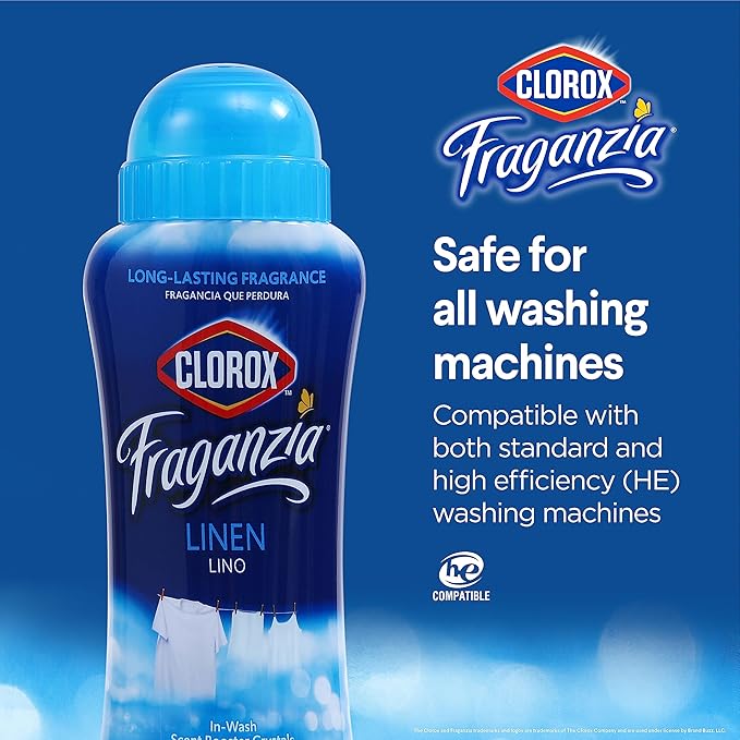 Clorox Fraganzia Laundry Scent Booster Crystals in Linen Scent - Scented In-Wash Freshener Beads for Fresh, Clean, Great Smelling Clothes and Linens, 18 Oz - 2 Pack