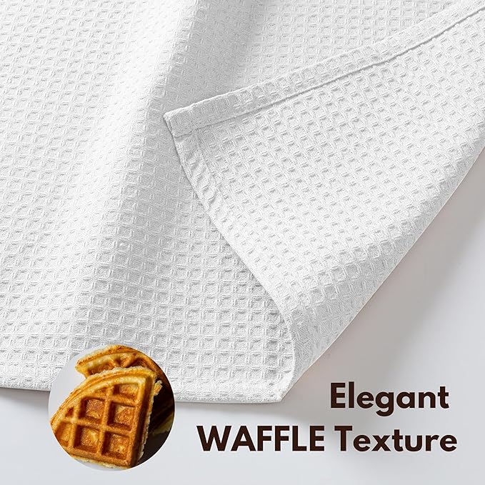 Native Fab Cotton Kitchen Towel with Hanging Loop 16x26 inches, 6-Pack, Waffle Weave Kitchen Towels for Cleaning Drying, Washcloths Soft & Absorbent Cloth Rags, Bar Towel, Dish Cloth, White