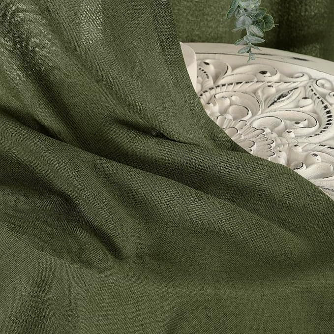 YoungsTex Olive Green Linen Curtains 63 Inch Length for Living Room, Rod Pocket Back Tab Light Filtering Drapes Semi Sheer Window Treatments for Bedroom Farmhouse, 2 Panels, 42 X 63 Inch
