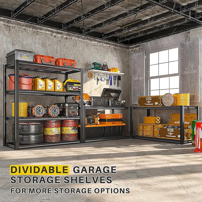 REIBII 40" W Garage Shelving 2240 LBS Storage Shelves Adjustable Metal Shelving Heavy Duty 4 Tier Metal Shelves for Garage Kitchen Pantry Warehouse Basement 40" W × 19.5" D × 59.5" H, 2 Pack