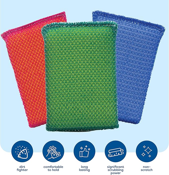 SCRUBIT Multi-Purpose Dish Scrub Sponge, Non Scratch Scouring Pads, Cleaning Sponges for pots, Dishes, & Non-Stick Cookware - Pot Scrubber Sponges for Kitchen & Bathroom - 12 Pack Dish Sponge - Blue