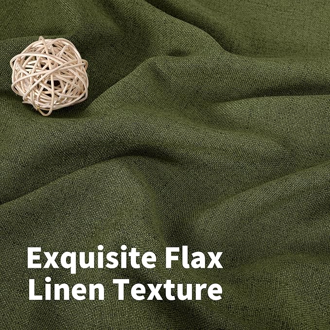 YoungsTex Olive Green Linen Curtains 63 Inch Length for Living Room, Light Filtering Textured Drapes with Rod Pocket/Back Tab Semi Sheer Window Treamtments for Bedroom, 2 Panels, 52 X 63 Inch