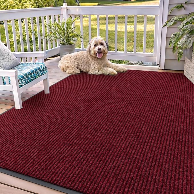 OLANLY Front Door Mat Indoor Outdoor Entrance, Waterproof Heavy Duty Doormat, Fade Resistant, Low Profile, Easy Clean Patio Porch Welcome Floor Mats for Entry, 71x47, Wine Red