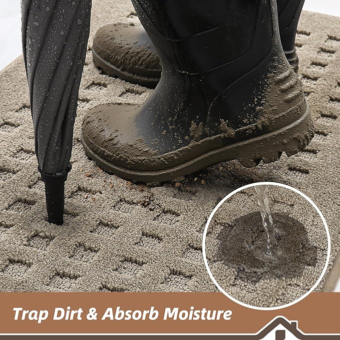 BEQHAUSE Waffle Door Mats Indoor 24"x36", Dog Mat for Muddy Paws Absorbent and Dirt Resist Floor Mats Non-Slip Washable Rugs for Entryway, Welcome Mat for Front Back Door, Muddy Wet Shoes, Beige
