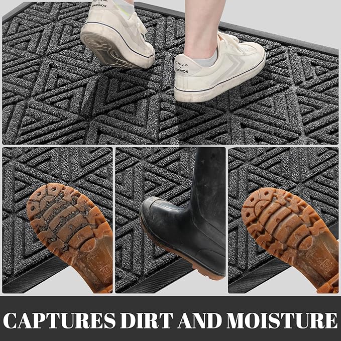 Yimobra Extra Large Door Mat 60x32, All-Weather Waterproof Non-Slip Welcome Matt Outdoor, Heavy Duty Non Slip Doormat for Entryway for Patio and Garage Indoor, Easy Clean, Mix Grey