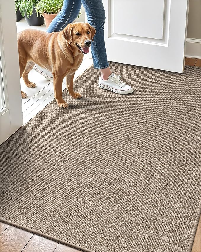 LUMI Indoor Door Mat 36"x56", Ultra Thin Low Profile Non-Slip Doormat for Home Entrance, Absorbent & Stain-Resistant Welcome Mats, Washable Entryway Mat for Front Door, Patio, Porch, Khaki