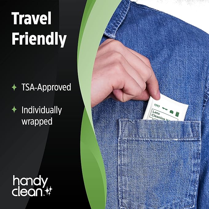 HandyClean Pre-Moistened Lens Cleaning Wipes, Eyeglass Wipes, Screen Wipes, 100 ct of 6 x 5 inches Individually Packed Lens Cleaner Wipes