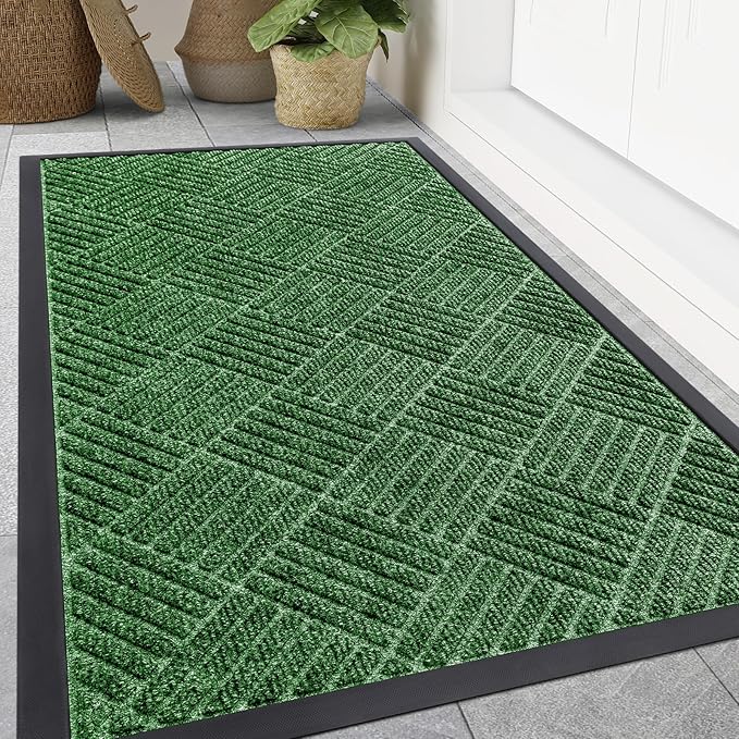 Smiry Front Door Mat Outside Entrance, Heavy Duty Outdoor Indoor Natural Rubber Doormat, Non Slip, Trap Dirt and Moisture, Easy Clean, Low Profile Patio Porch Entryway Mat, 71x47, Green