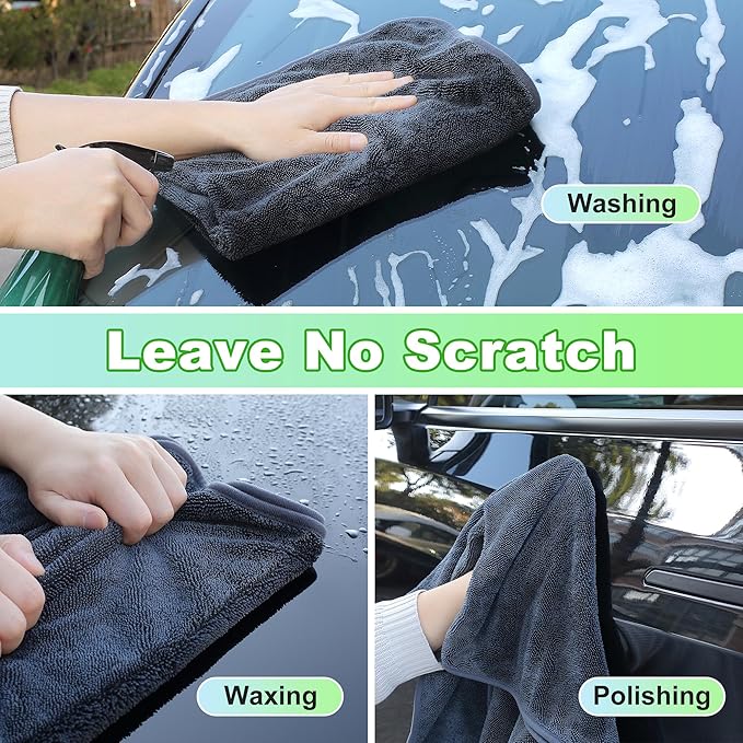 JOYMOOP Microfiber Towels for Cars, 3 Pack 35.4" x 23.6" Car Drying Towel, Dark Gray Reusable Car Towel, Quick Drying Car Microfiber Cleaning Cloth for RVs, SUVs, Trucks