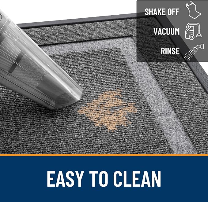 OLANLY Front Door Mat Indoor Outdoor Entrance, Waterproof All-Season, All-Weather Doormat, Sturdy Natural Rubber, Fade Resistant, Low Profile, Easy Clean Patio Porch Entryway Mat, 59x20, Dark Grey