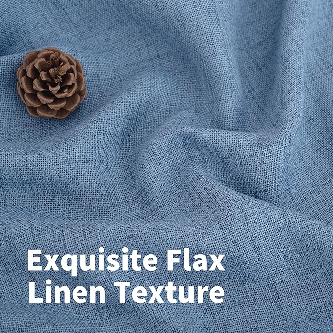 YoungsTex Denim Blue Short Linen Curtains 40 Inch Length for Kitchen Window, Semi Sheer Window Drapes with Rod Pocket Back Tab Light Filtering Privacy for Bathroom, 2 Panels, 42 x 40 Inch