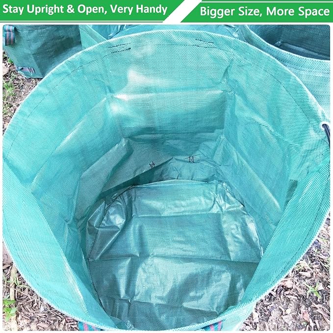 Standard 2-Pack 16 Gallon Yard Lawn Garden Bags (D18, H15 inch) with Gardening Gloves, Yard Waste Bags,Patio Debris Container,Camping Trash Bin,Recycling Bag,Laundry Bin,Lawn Weeds,Leaf Bags 4 handles