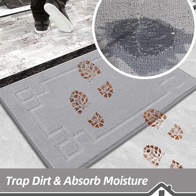 BEQHAUSE Door Mat 24" x 36", Non-Slip Door Mats Indoor Entryway Rugs Washable Low-Profile Absorbent and Stain Resist Floor Mats, Dog Door Mat for Front Back Door, Muddy Wet Shoes & Paws, Light Grey