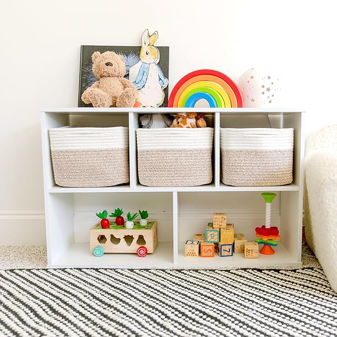 NaturalCozy Storage Cubes 9”x9”x7”Cotton Rope Woven Baskets for Organizing 3-Pack | 9 Inch Cube Storage Bin | Small Basket for Shelf Nursery, Pantry, Decorative Plant, Bathroom Closet, Toy Gift