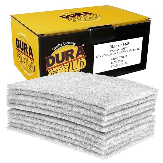 Dura-Gold Premium 6" x 9" White Light Duty Scuff Pads, Box of 10 - Final Scuffing, Scouring, Cleaning, Cleansing Surfaces, Preparation - Automotive Paint Clearcoat Blending, Auto Body, Woodworking