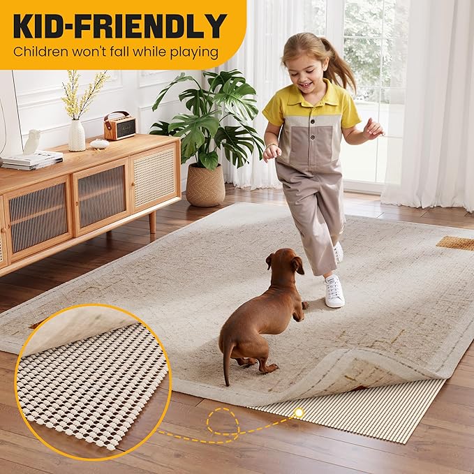 Non-Slip Rug Pad Gripper 4x6 Feet, Anti Skid Mat for Under Area Rugs, Keeps Rugs in Position and Safe, Thick Cushioned Carpet Pad for Hardwood Floors Protection