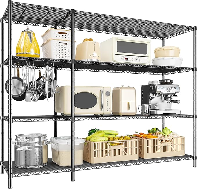 52.36''W Storage Shelves Metal Shelving Unit Load 1120LBS 4 Tier Wire Shelving for Storage Rack Adjustable Garage Shelving Heavy Duty for Pantry Kitchen Garage,52.36Wx13.78Dx59H