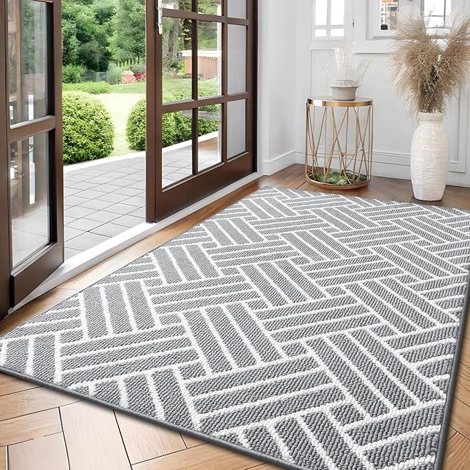 OLANLY Large Indoor Door Mat, 59x35 Inch, Dirt Resistant and Absorbent, Non-Slip Rubber Backing Floor Mats, Easy Clean Low-Profile Doormat for Entryway, Front Door, and Inside Entrance, Light Grey