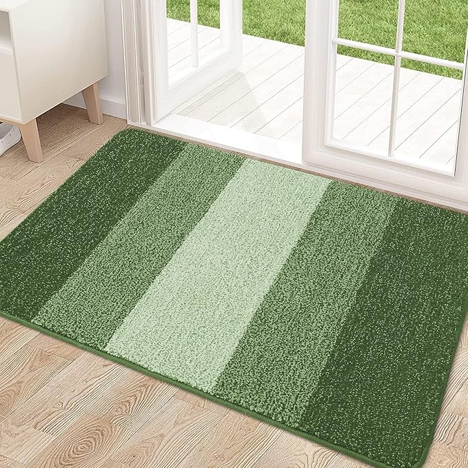 Kitinjoy Indoor Outdoor Door Mat, 32x20 Non-Slip Absorbent Dirt Trapper, Low-Profile Washable Inside Entrance Front Floor Mat, Sturdy Soft Entry Doormats for Entryway, Green