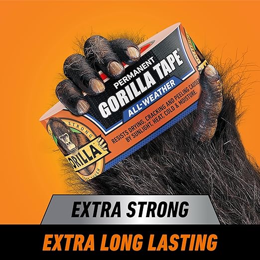 Gorilla All Weather Duct Tape, Black, 1.88" x 25 yd (Pack of 1) - UV and Temperature Resistant Waterproof Tape for Outdoor Repairs