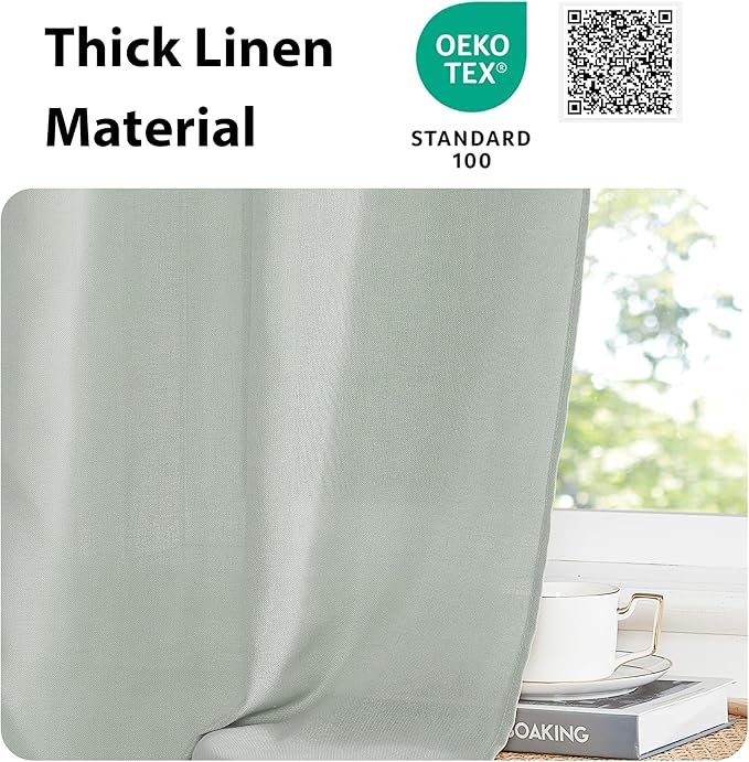 NICETOWN Linen French Door Privacy Light Reducing Door Curtain with Tieback Rod Pocket Sheer Curtain 1 Panel for Glass Feature Open Weave Textured Linen - 26" W x 72" L, Sage Green