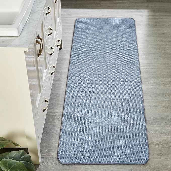 Bath Mat,Ultra Thin Bathroom Runner Rugs,Large Bath Mats for Bathroom,Quick Dry,Non-Slip,Machine Washable,Low Pile,Bath Rug,Shower Outside,Sink,Home Decor Accessories.Blue,1'5"x4'11"（17x59inch）