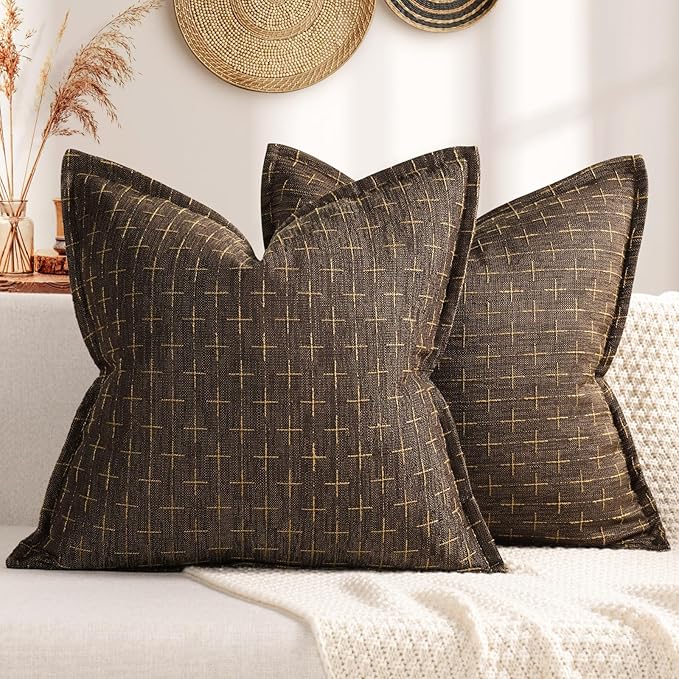 ZWJD Pillow Covers 20x20 Set of 2 Soft Polyester Textured Pillow Covers with Stylish Flange Edge Cozy Farmhouse Throw Pillows for Couch Bed Sofa Living Room