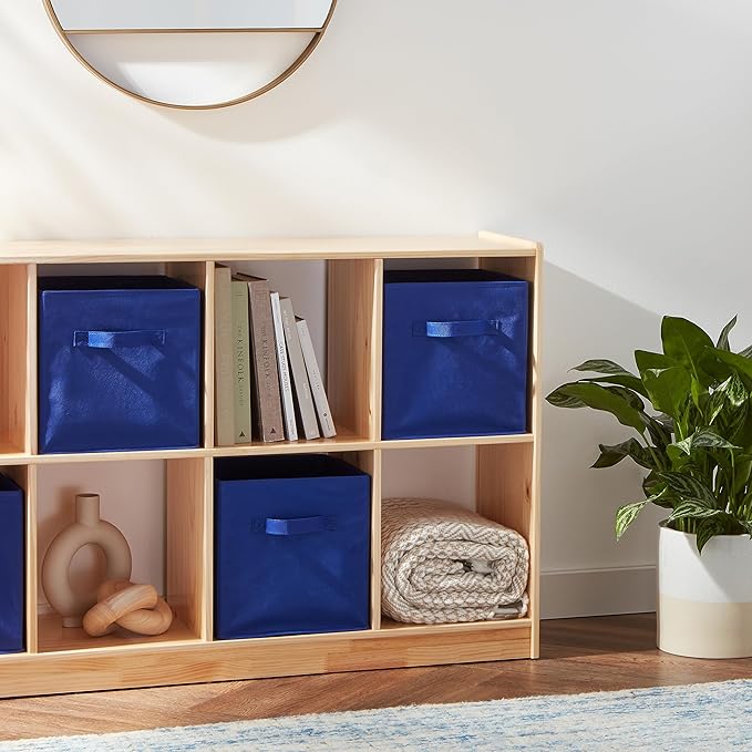 Amazon Basics Cube Organizer Storage Bins Handles, Collapsible Fabric, Pack of 6, 13"x13"x13", Navy