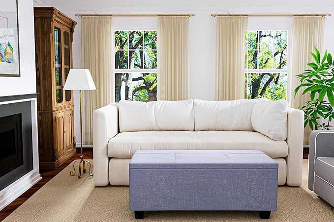Hinged Storage Ottoman Set of 3, 38'' Living Room Storage Bench with Thick Seating, 2pcs Small Square Dorm Stool Couch Side Foot Rest