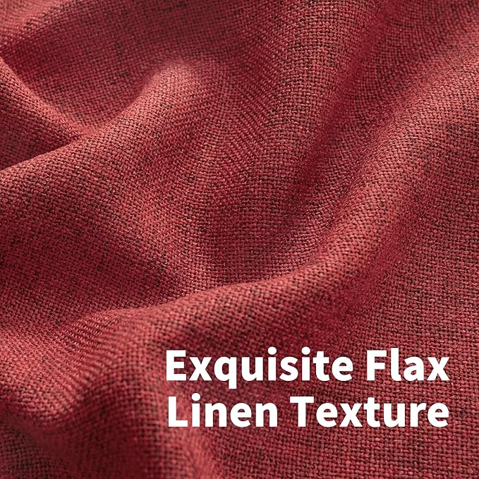 YoungsTex Red Linen Curtains 40 Inch Long for Kitchen, Small Semi Sheer Drapes with Rod Pocket Back Tab Light Filtering Christmas Decor for Bathroom Cafe Short Window, 2 Panels, 42 X 40 Inch