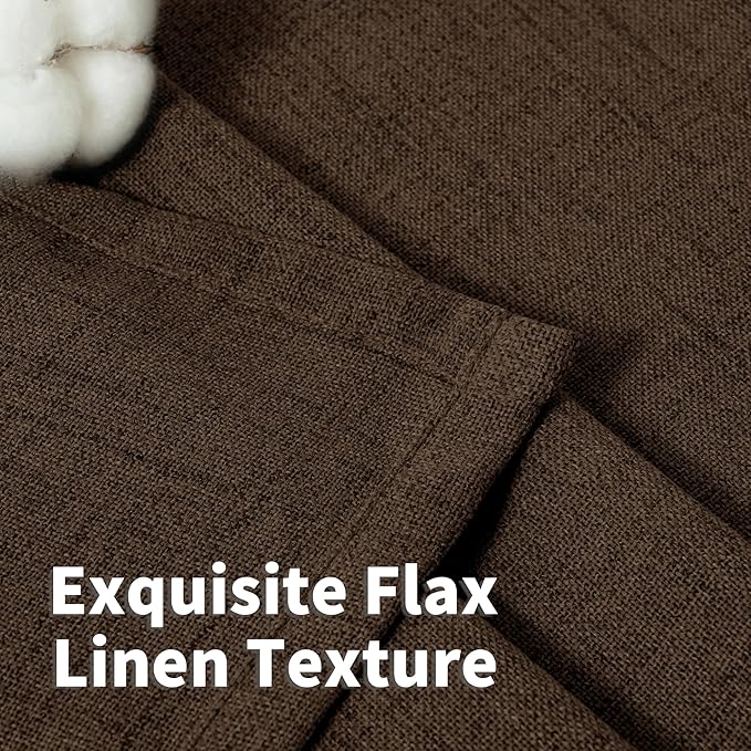 YoungsTex Brown Linen Curtains 78 Inch Length for Living Room, Semi Sheer Window Drapes with Rod Pocket Back Tab Light Filtering for Bedroom Office Farmhouse, 2 Panels, 52 X 78 Inch