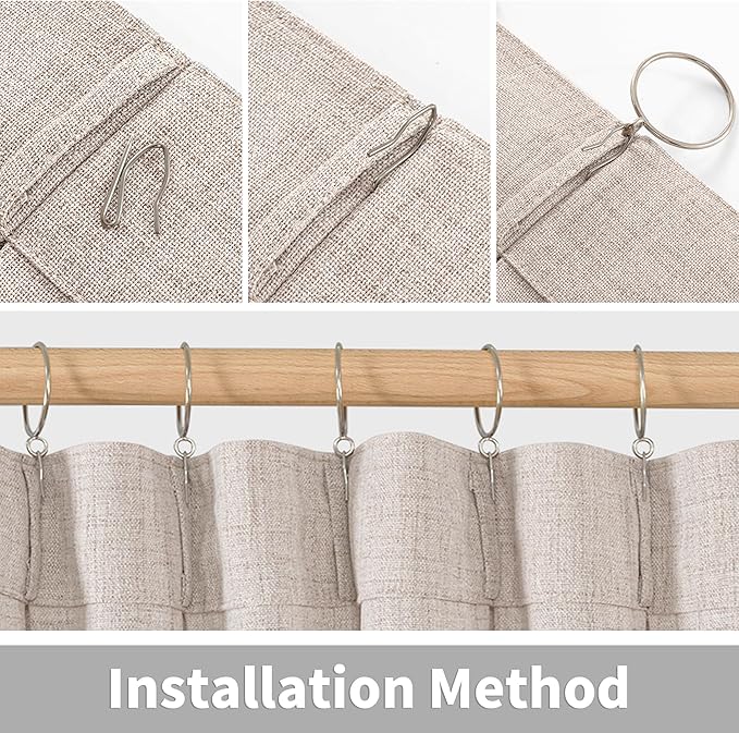 YoungsTex Linen Semi Sheer Curtains 90 Inch Length 2 Panels for Living Room, Light Filtering Textured Drapes Natural Rustic Window Treatments with Pinch Pleated for Living Room Bedroom, 40 X 90 Inch