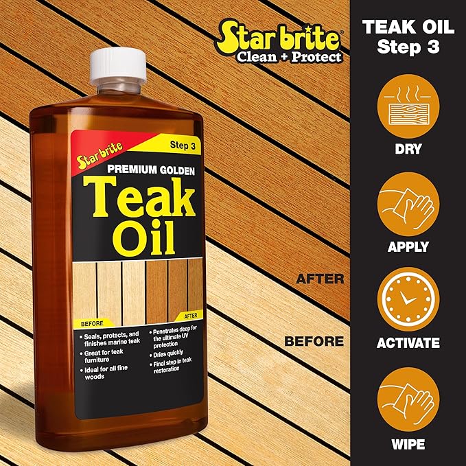 STAR BRITE Teak Care 3 Step Kit - Teak Cleaner + Teak Brightener + Teak Oil - 16 OZ (081216)