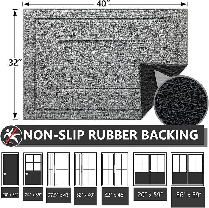 FONEYI Indoor Door Mat 32" x 40", Dirt Trapper Door Mats Non-Slip Entryway Rugs Washable, Absorbent Resist Dirt Welcome Mat, Low Profile Inside Floor Mats for Front Back Door and Entryway, Light Grey