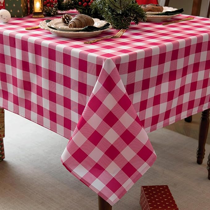 Classic Gingham Buffalo Tablecloth Fabric - Oblong 90x132 Inch Water Proof Checkered Table Cloth for Indoor Outdoor - Table Cover for Birthday, Picnics, BBQs, and Parties