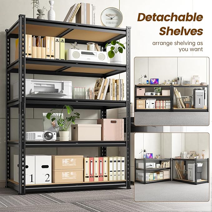 5-Tier Storage Shelves, 1980LBS Adjustable Pantry Shelves, Metal Shelving Unit for Kitchen, Pantry, Closet, Laundry, Garage, 72.06" H x 35.55" W x 15.76" D