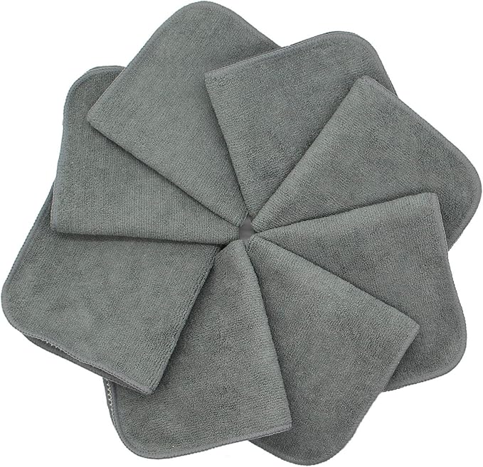 Microfiber Dish Cloths Fast Drying Kitchen Cleaning Cloth Dish Rags Dust Cloths Ultra Absorbent Lint Free Washcloths with Poly Scrub Side 12inch x 12inch 8 Pack (Gray)