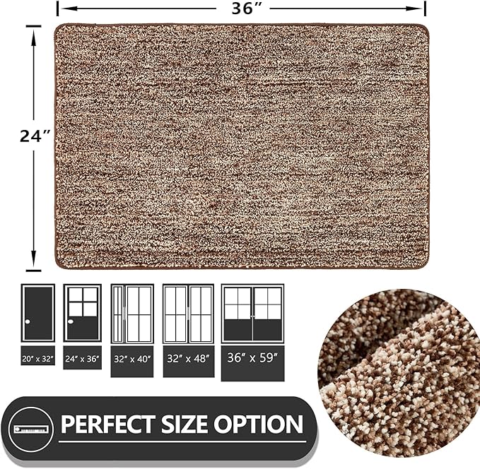 REFETONE Coffee/Brown Doormat, 24'x36', Indoor Non Slip Absorbent Rug for Entryway, Resist Dirt, Machine Washable, Low-Profile, Ideal for High-Traffic Areas, Housewarming Gift