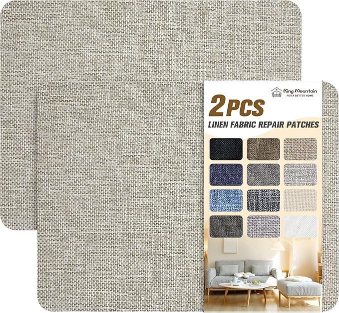 Coarse Linen Repair Patches, Self-Adhesive Linen Fabric Patches, 8X11 inch 2 PCS, Multi Color, Can be Used for Linen Sofa Repair and Linen Clothes Repair(8" x 11"-2PCS,Cream-Gray 1.0)