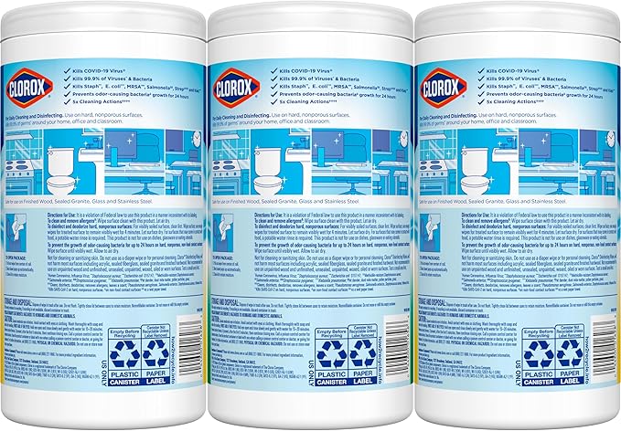 Clorox Disinfecting Wipes Value Pack, Household Essentials, 75 Count, Pack of 3 (Package May Vary)