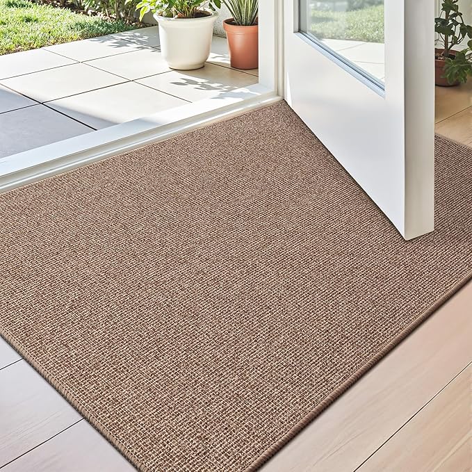 LUMI Indoor Door Mat 24"x36", Ultra Thin Low Profile Non-Slip Doormat for Home Entrance, Absorbent & Stain-Resistant Welcome Mats, Washable Entryway Mat for Front Door, Patio, Porch, Camel