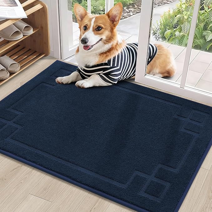 BEQHAUSE Door Mat 24" x 36", Non-Slip Door Mats Indoor Entryway Rugs Washable Low-Profile Absorbent and Stain Resist Floor Mats, Dog Door Mat for Front Back Door, Muddy Wet Shoes & Paws, Navy Blue