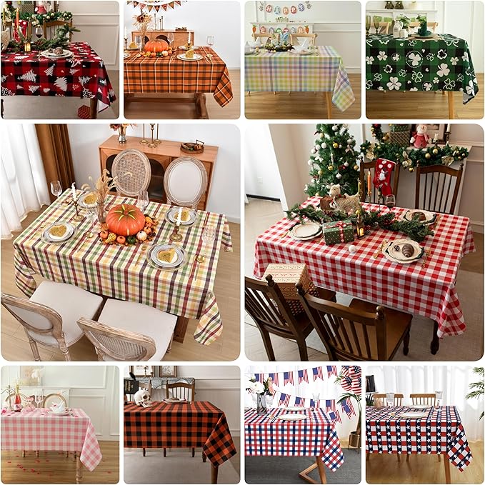 Waterproof Plaid Tablecloth Fabric - Oblong 52x70 Inch Classic Buffalo Tartan Table Cloth for Indoor/Outdoor Use - Washable Tabletop Cover for Dinner, BBQs, and Parties