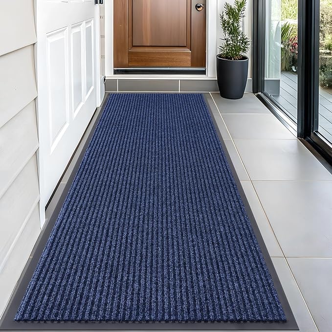 OLANLY Front Door Mat Indoor Outdoor Entrance, Waterproof Heavy Duty Doormat, Fade Resistant, Low Profile, Easy Clean Patio Porch Welcome Floor Mats for Entry, 59x23, Blue
