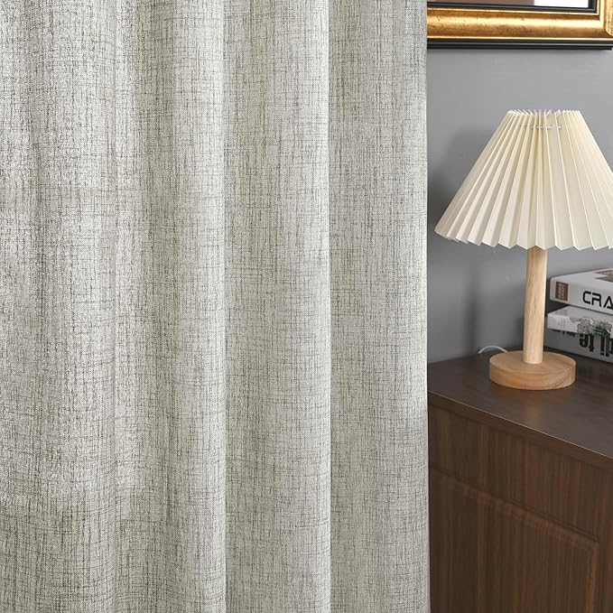 YoungsTex Dark Grey Linen Curtains 45 Inch Length for Short Window, Semi Sheer Drapes with Back Tab Rod Pocket Light Filtering for Kitchen Bathroom Bedroom, 2 Panels, 42 X 45 Inch