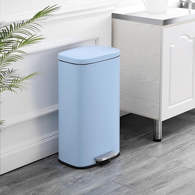 happimess HPM1011G Curtis 8-Gallon Step-Open Trash Can, Fingerprint Resistant, Modern, Minimalistic for Home, Kitchen, Laundry Room, Office, Bedroom, Bathroom, Tide Pool Blue