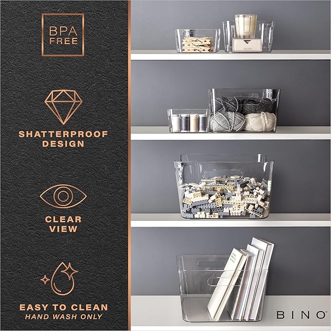 BINO | Plastic Organizer Bins, X-Small - 4 Pack | THE SOHO COLLECTION | Multi-Use Organizer Bins | Pantry & Freezer Bin | Plastic Storage Containers | Bin for Home & Kitchen Org